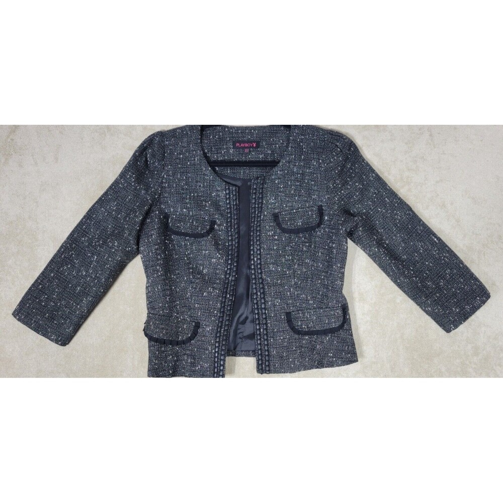 Playboy Womens Textured Wool Black Blazer Size Small S